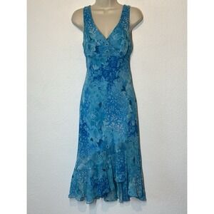 Vintage Y2K Blue Chiffon Ruffle Midi Dress Sz 11 Boho Fairy Whimsical Coquette